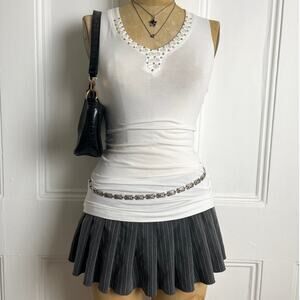 Gerry Weber white v neck tank with bedazzled neckline Y2K Fairycore size S